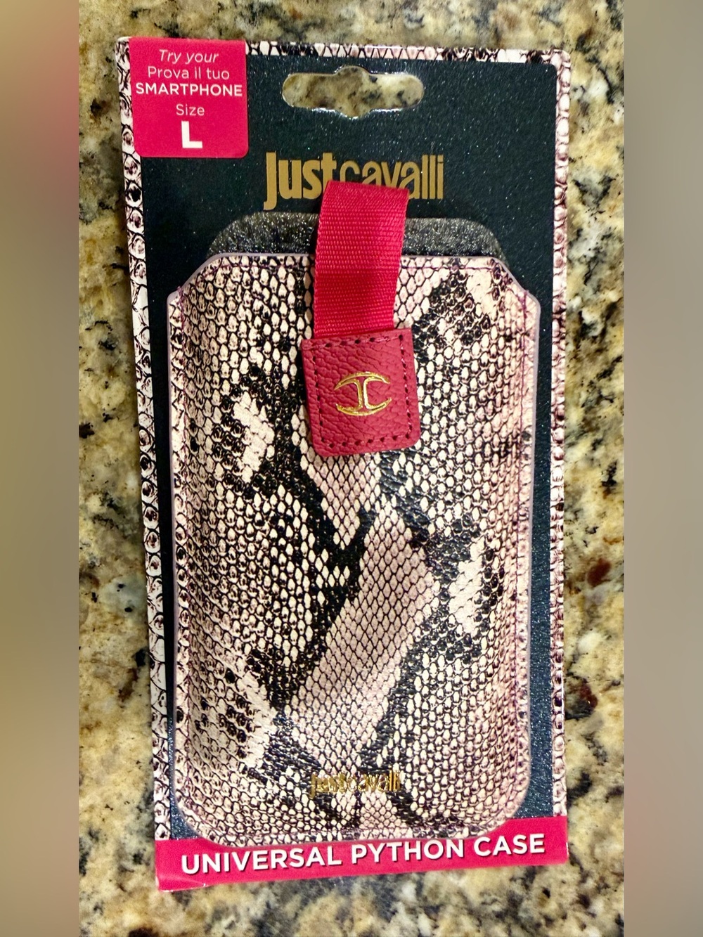 Just Cavalli Pink Snake-Print for IPhone 5S Sleeve with Red Pull Tab